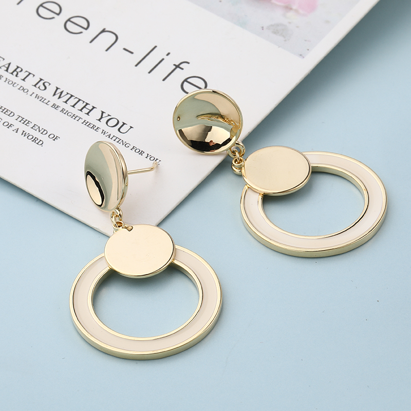 Simple Golden Glossy Double Solid Circles Copper Earrings display picture 1