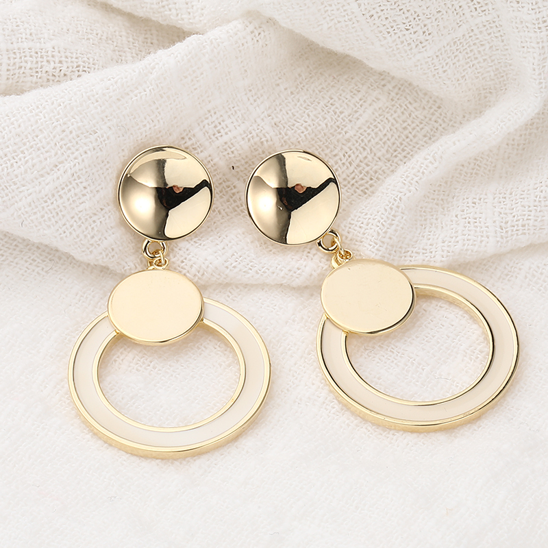 Simple Golden Glossy Double Solid Circles Copper Earrings display picture 4