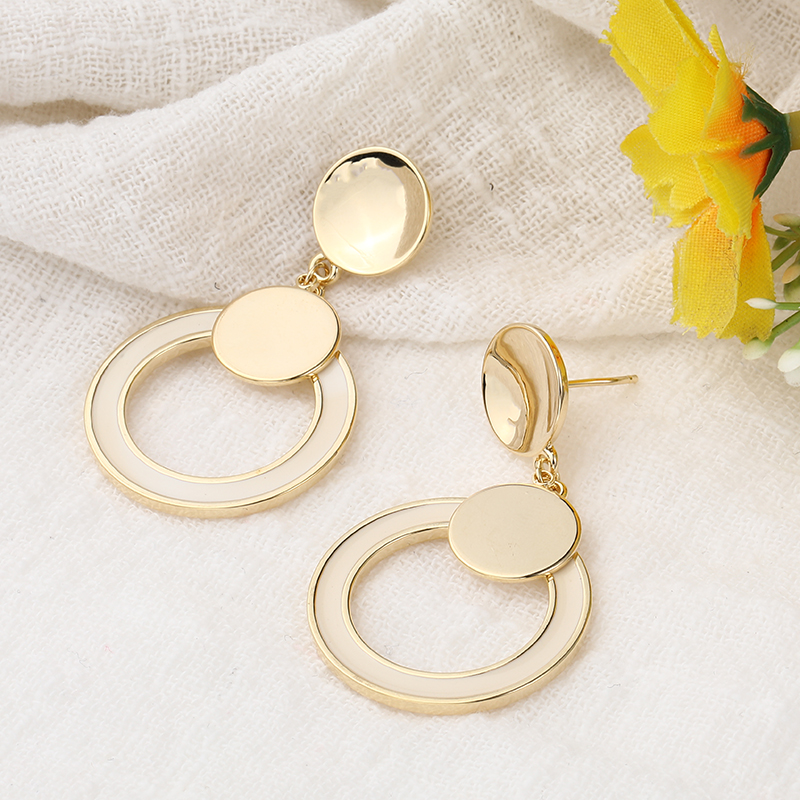 Simple Golden Glossy Double Solid Circles Copper Earrings display picture 5