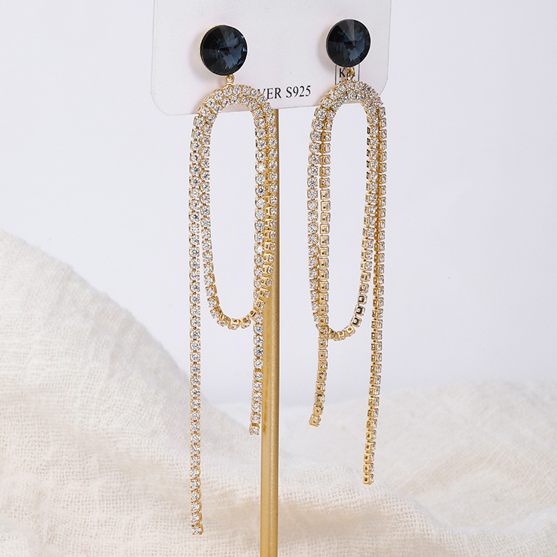 Fashion Geometric Copper Zircon Long Chain Drop Earrings display picture 1
