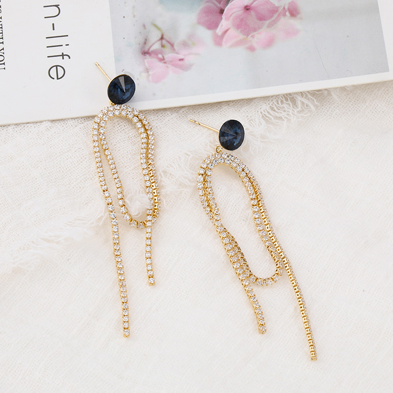 Fashion Geometric Copper Zircon Long Chain Drop Earrings display picture 4