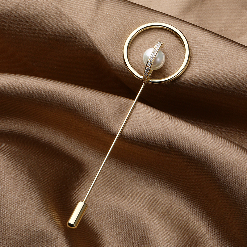 Fashion Simple Double Ring Copper Inlaid Pearl Brooch display picture 2