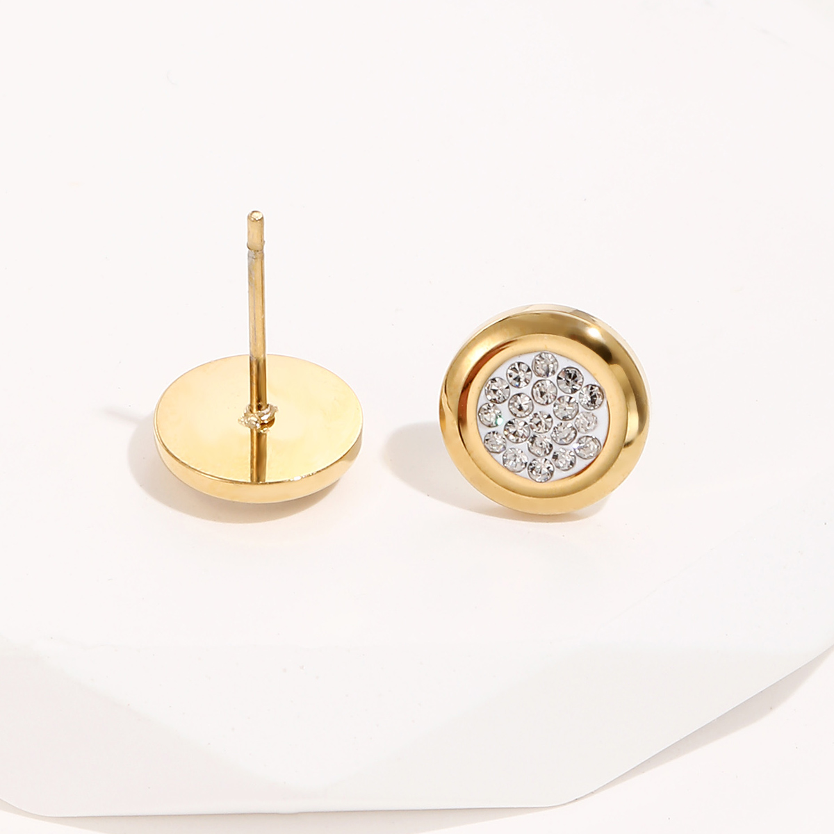 Titanium Steel Plated 14k Gold Simple Round Sticky Drill Stud Earrings display picture 3