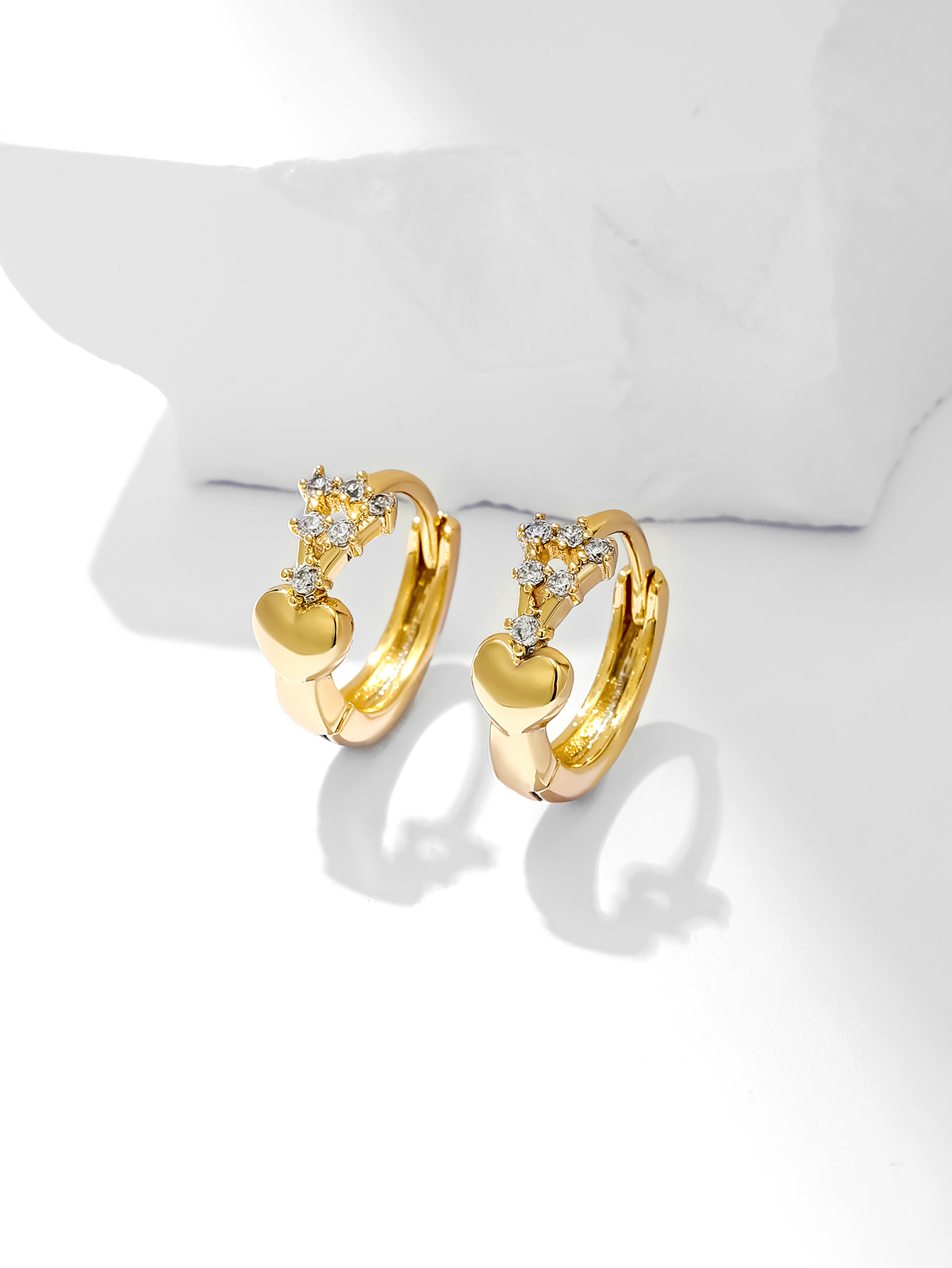 Copper Small Heart Inlaid Zircon Bone Rings Earrings display picture 1