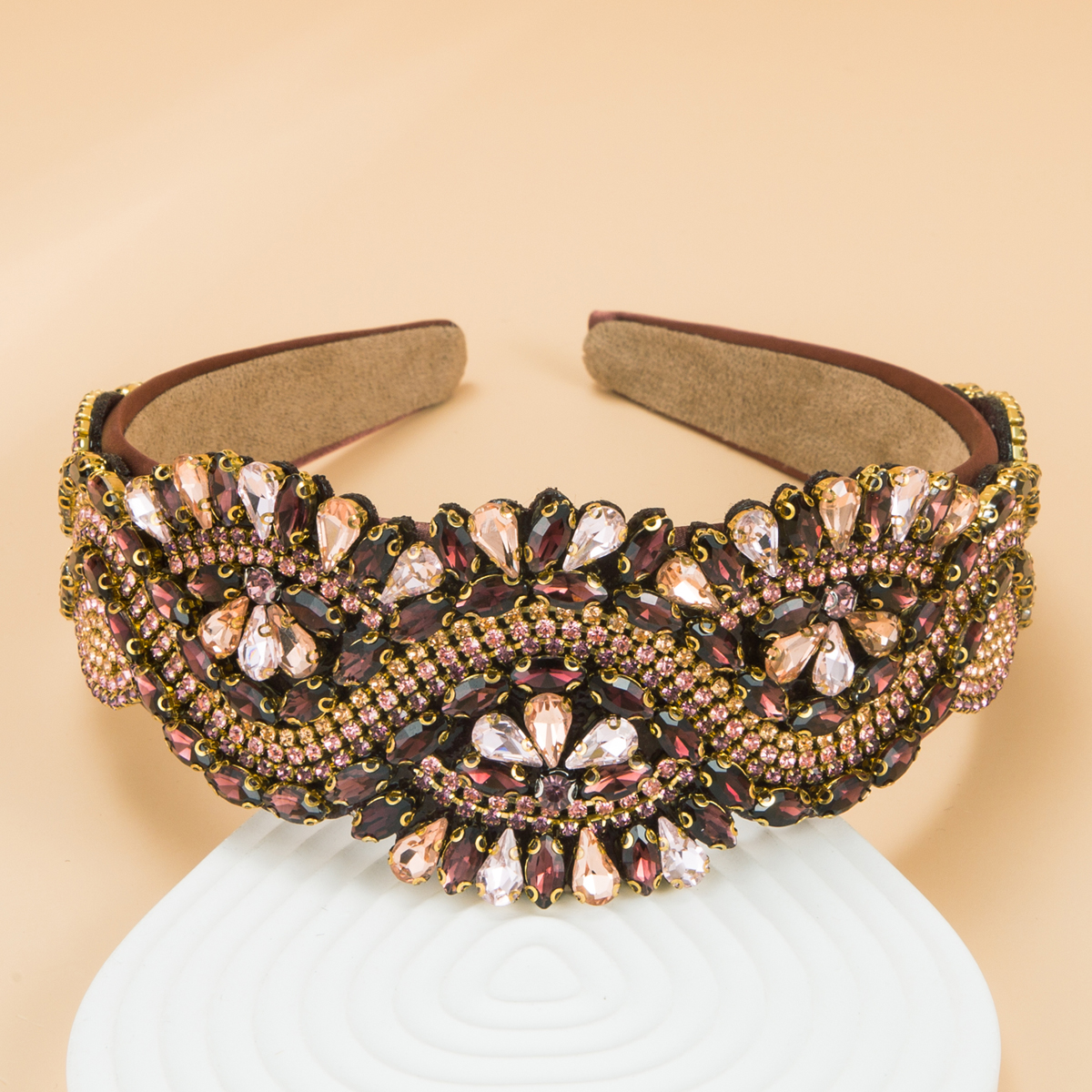 Fashion Geometric Gem-embellished Wide-brimmed Headband display picture 1