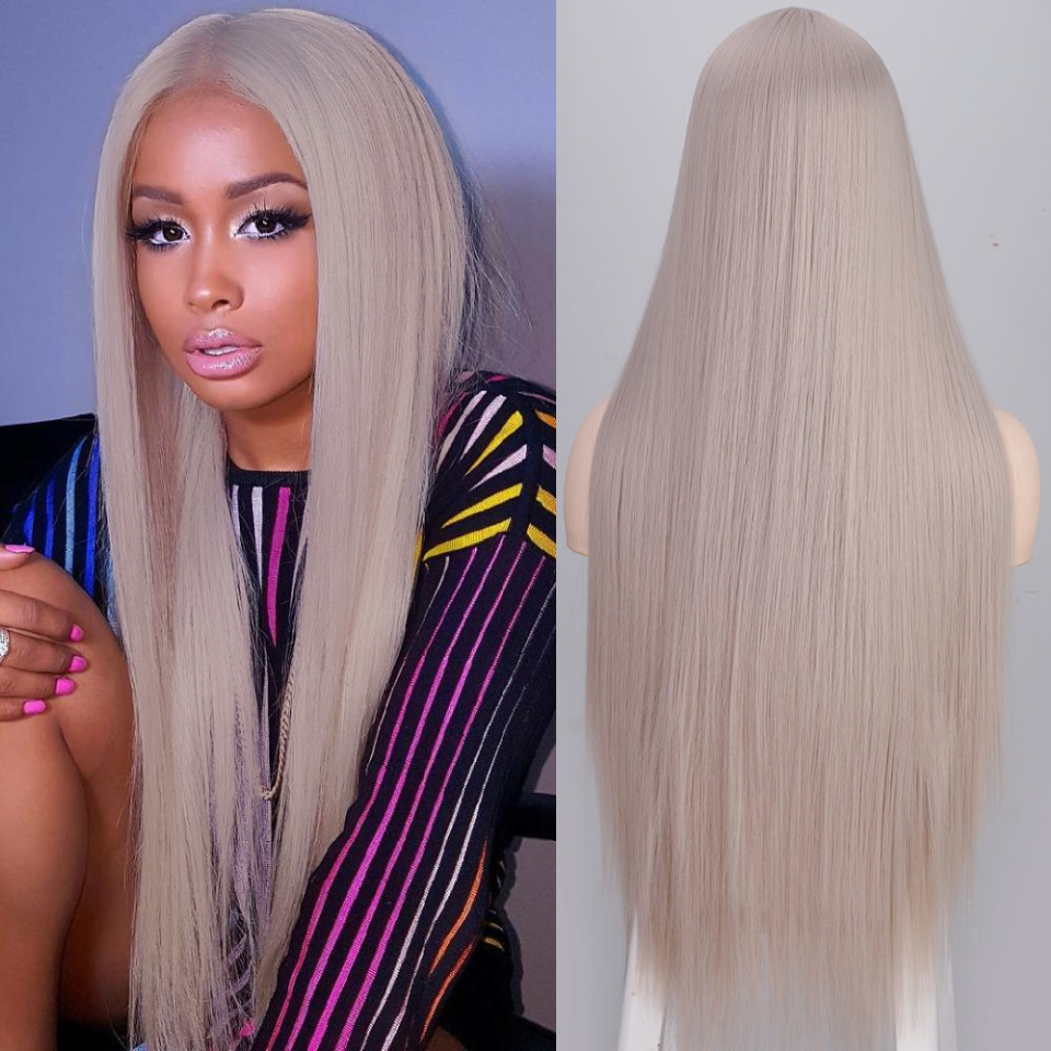 European And American Women&#39;s Wigs With Long Straight Hair Chemical Fiber Headgear Front Lace Small Lace Foreign Trade Wig Wig display picture 1