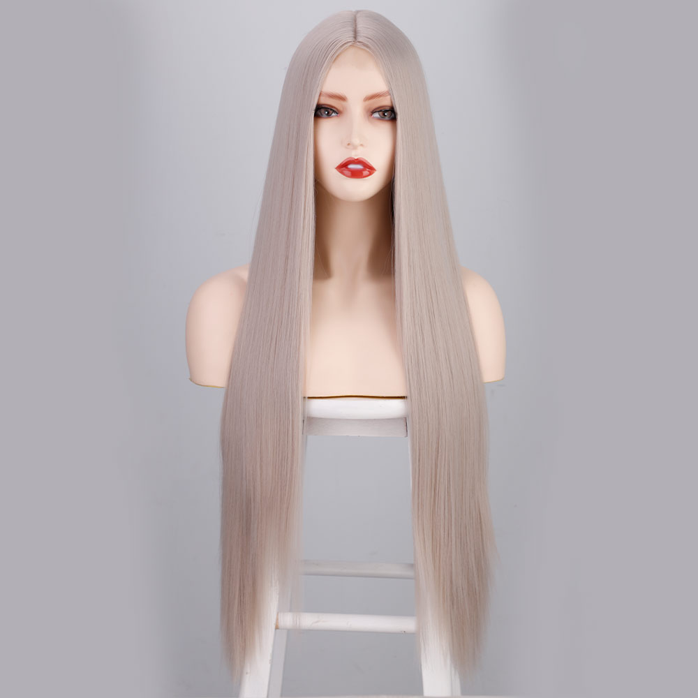 European And American Women&#39;s Wigs With Long Straight Hair Chemical Fiber Headgear Front Lace Small Lace Foreign Trade Wig Wig display picture 2