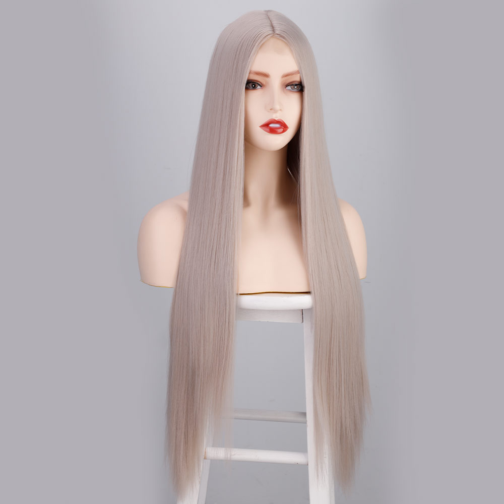 European And American Women&#39;s Wigs With Long Straight Hair Chemical Fiber Headgear Front Lace Small Lace Foreign Trade Wig Wig display picture 4