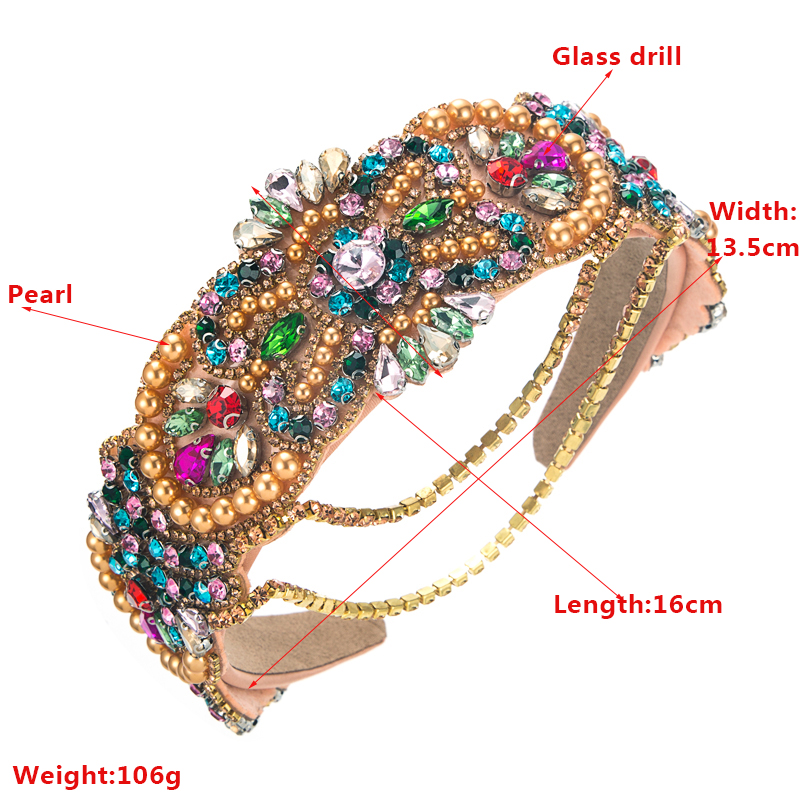 Baroque Gorgeous Tassel Inlaid Colorful Diamond Wide Headband display picture 1