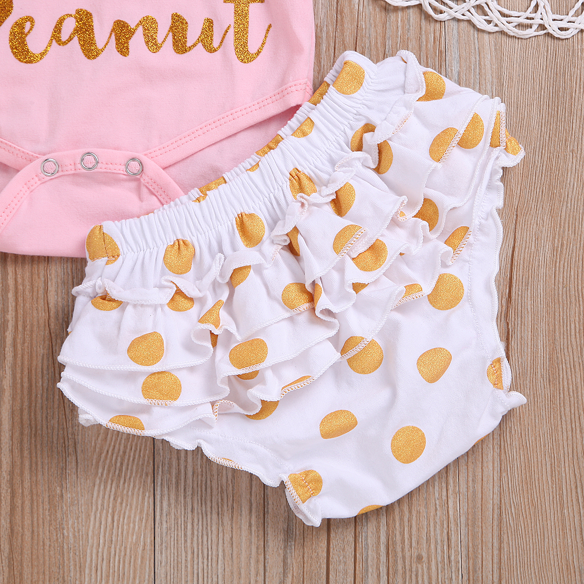 Pink Elephant Print Romper Golden Turban Triangle Shorts Three-piece Set display picture 9