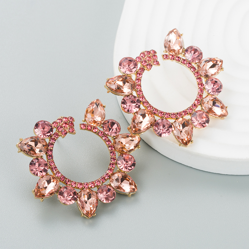 Fashion New Alloy Diamond Rhinestone Geometric Flower Earrings Female display picture 5
