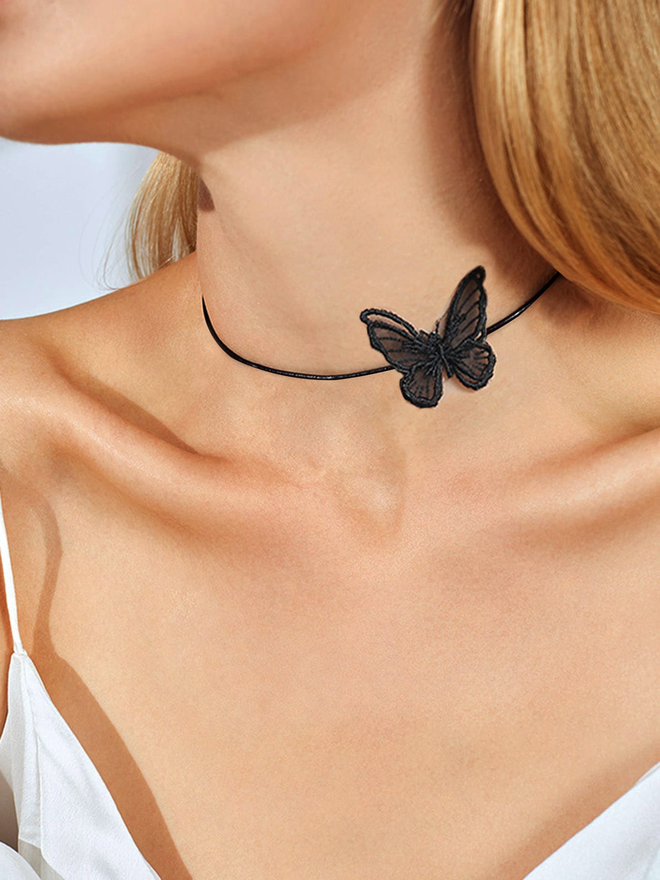 New Fashion Tulle Feather Butterfly Leather Rope Short Collar display picture 1