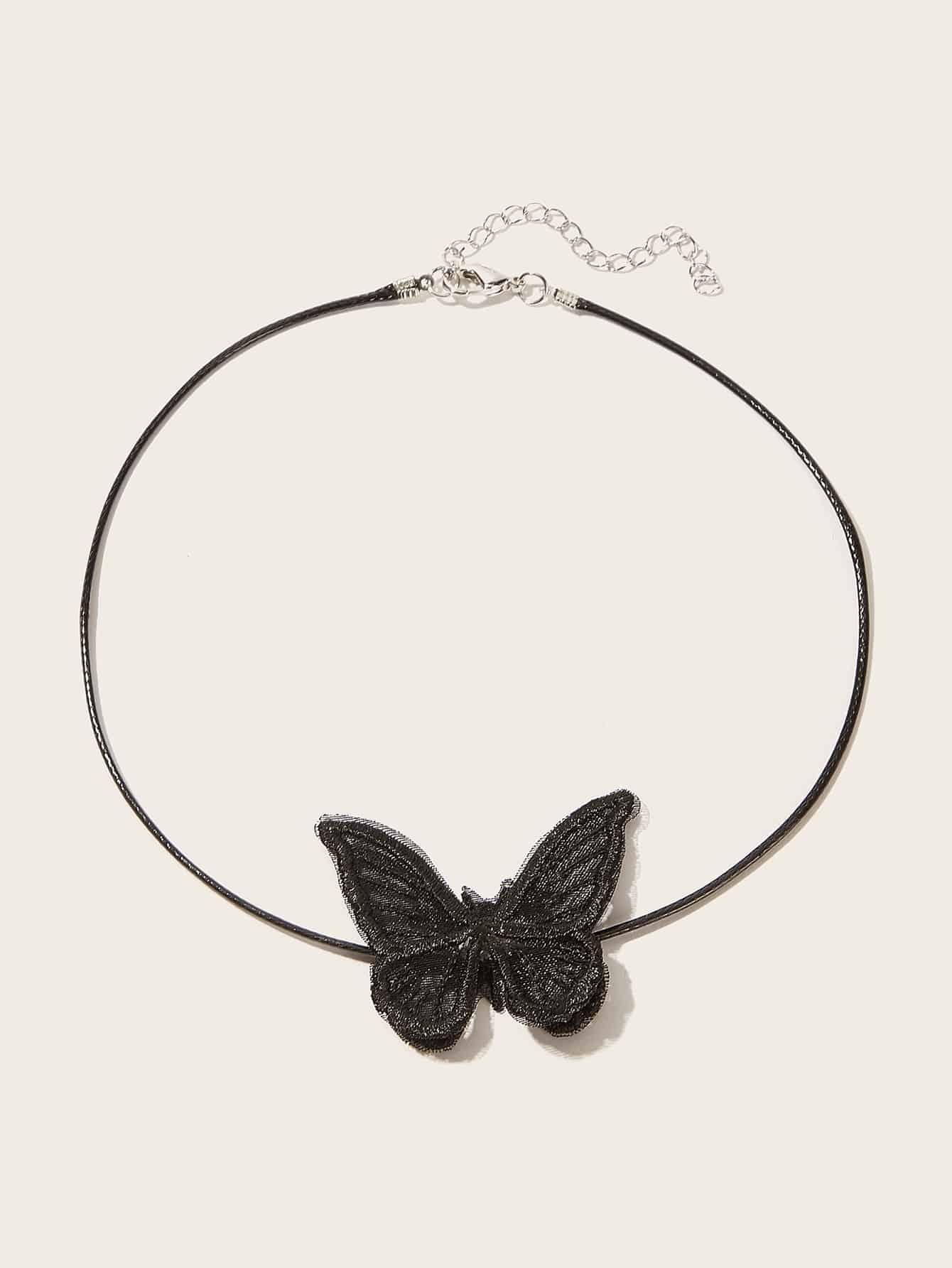 New Fashion Tulle Feather Butterfly Leather Rope Short Collar display picture 4