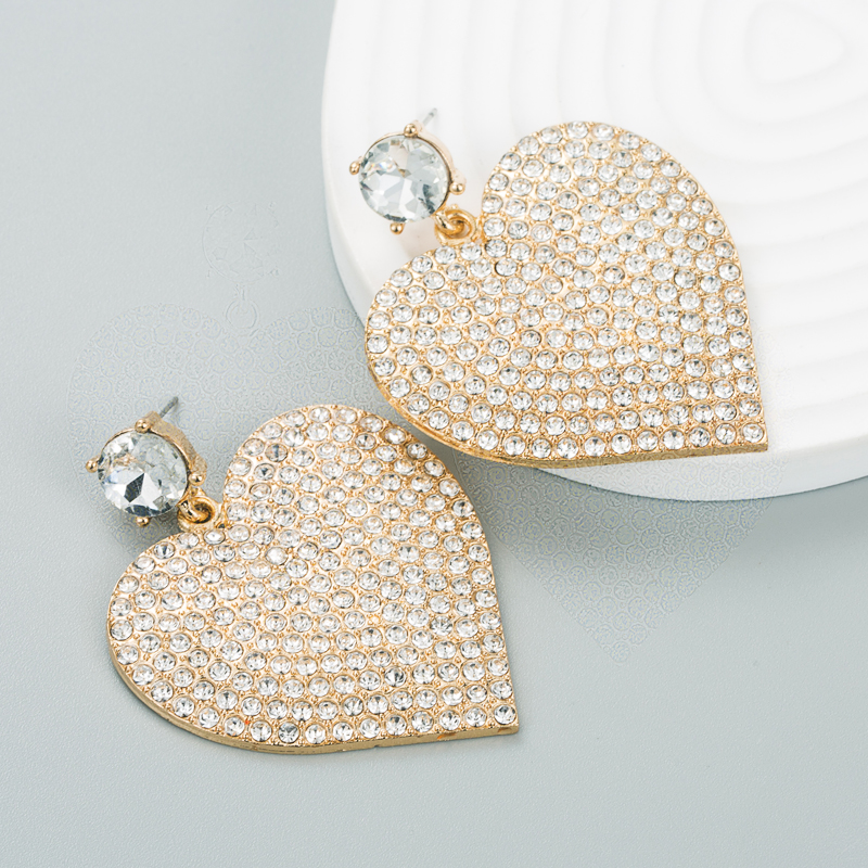 Fashion Alloy Diamond-encrusted Rhinestone Heart Earrings Earrings Female display picture 3