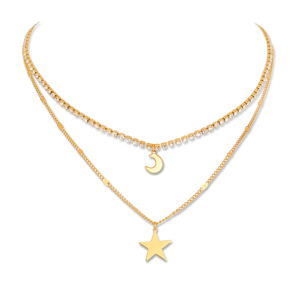 Einfache Neue Modeschmuck Stern Mond Element Anhänger Klauenkette Mehrschichtige Halskette 2 display picture 1