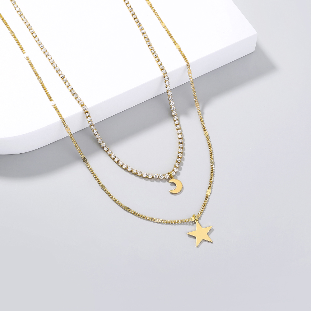 Simple New Fashion Jewelry Star Moon Element Pendant Claw Chain Multi-layer Layered Necklace 2 display picture 3