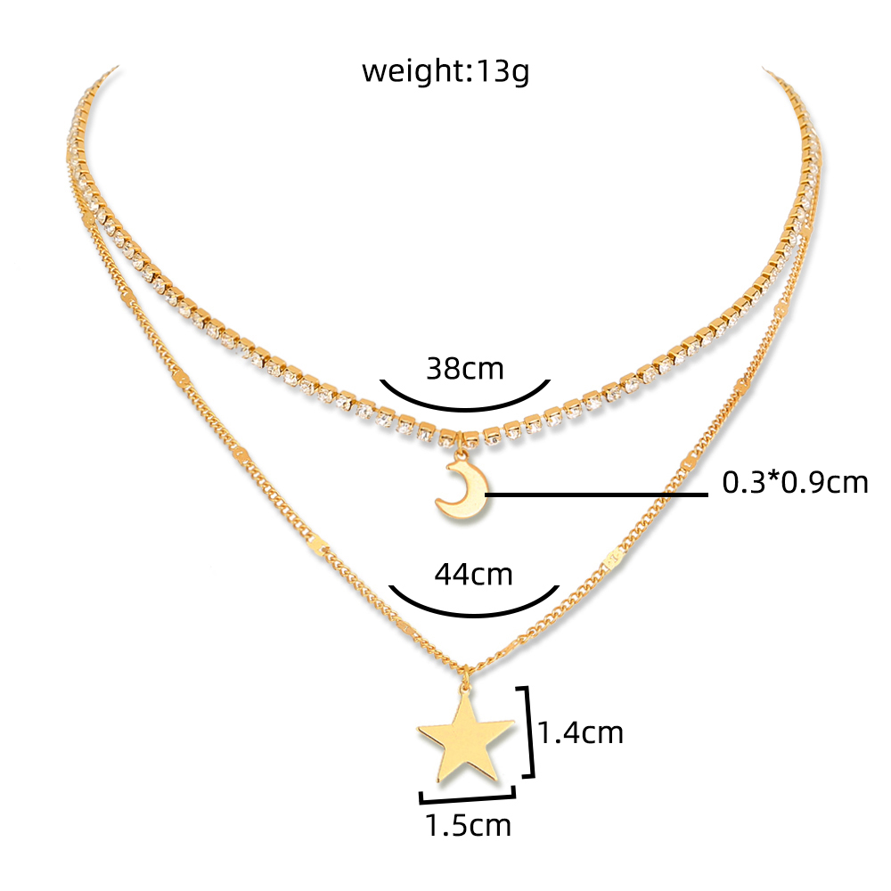 Einfache Neue Modeschmuck Stern Mond Element Anhänger Klauenkette Mehrschichtige Halskette 2 display picture 4