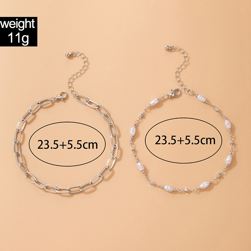 Fashion New Alloy Punk Style Chain Beaded Anklet Two-piece Set display picture 1