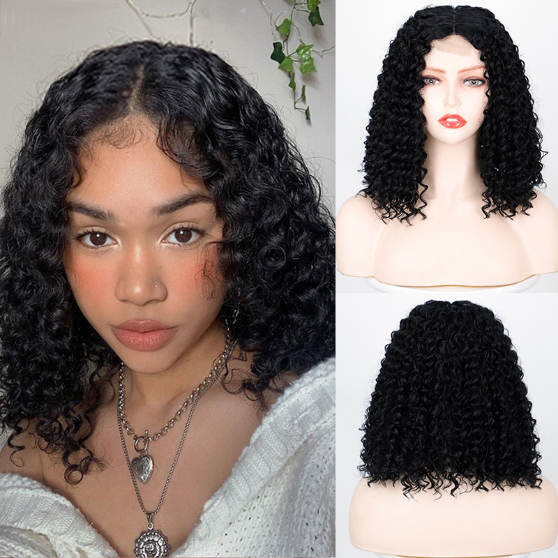 Black Women's Wig Medium Long Curly Hair Headgear Wigs display picture 1