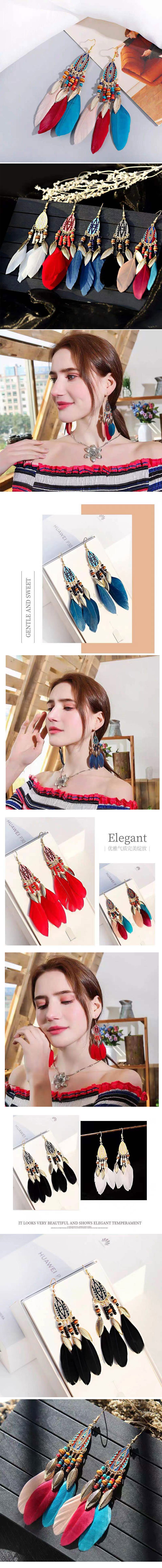 Retro Court Ethnic Style Bohemian Water Drop Alloy Feather Earrings display picture 1