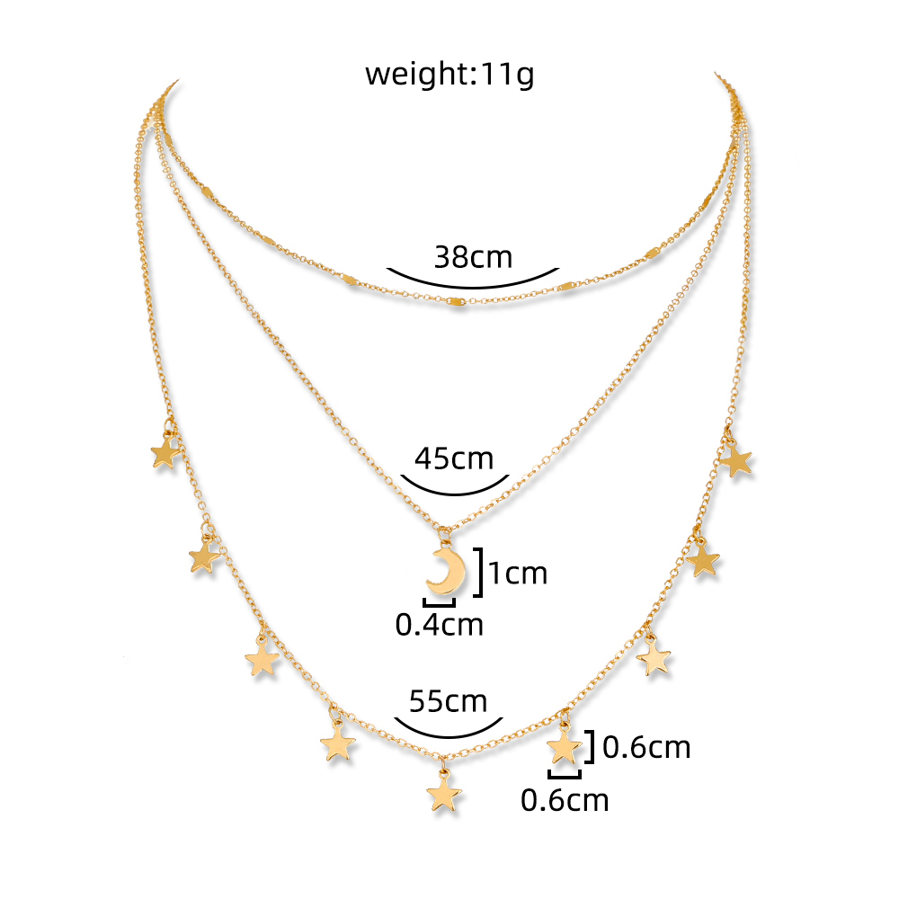 New Fashion Star Moon Tassel Pendant Multi-layer Copper Necklace display picture 1