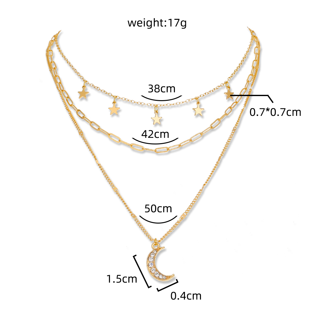 New Fashion Star Inlaid Zircon Moon Pendant Multi-layer Copper Necklace display picture 1