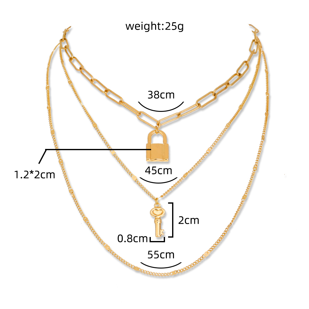 New Fashion Key Lock Element Pendant Multi-layer Alloy Necklace display picture 1