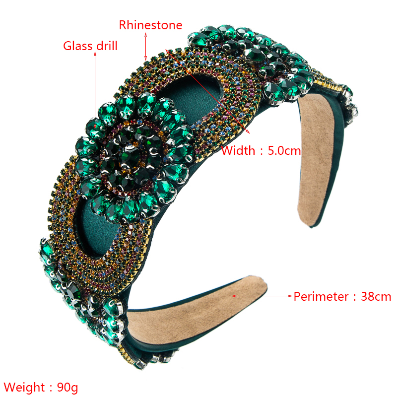 Retro Gorgeous Gemstone Contrast Green Wide Headband display picture 1