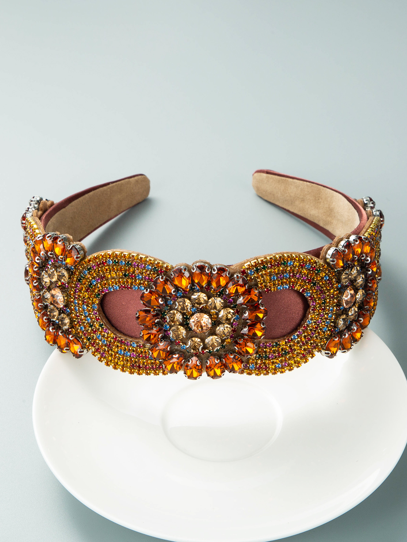 Baroque Geometric Inlaid Colorful Gem Wide Brim Headband display picture 5