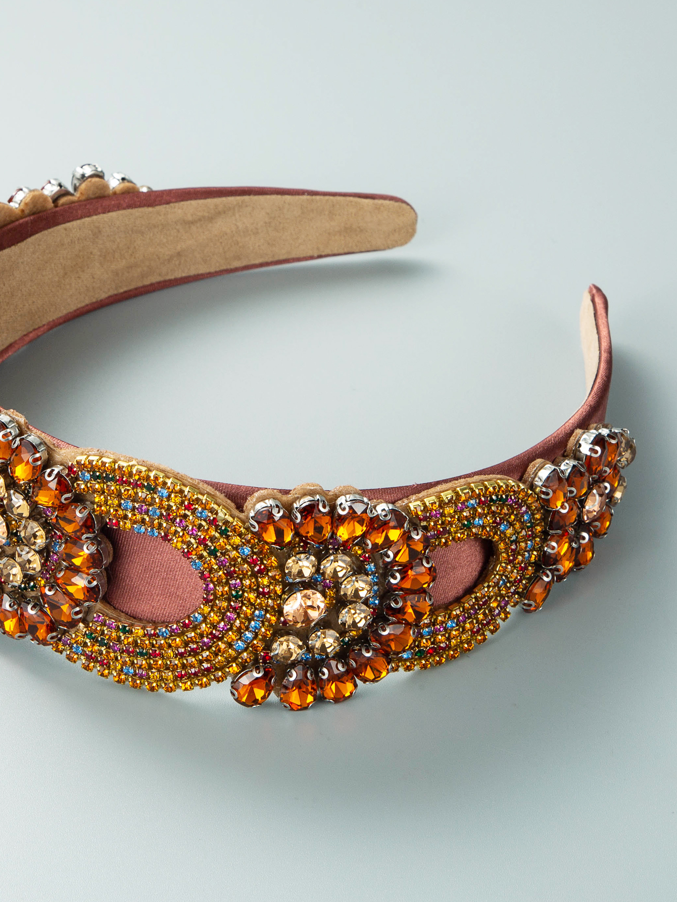 Baroque Geometric Inlaid Colorful Gem Wide Brim Headband display picture 6