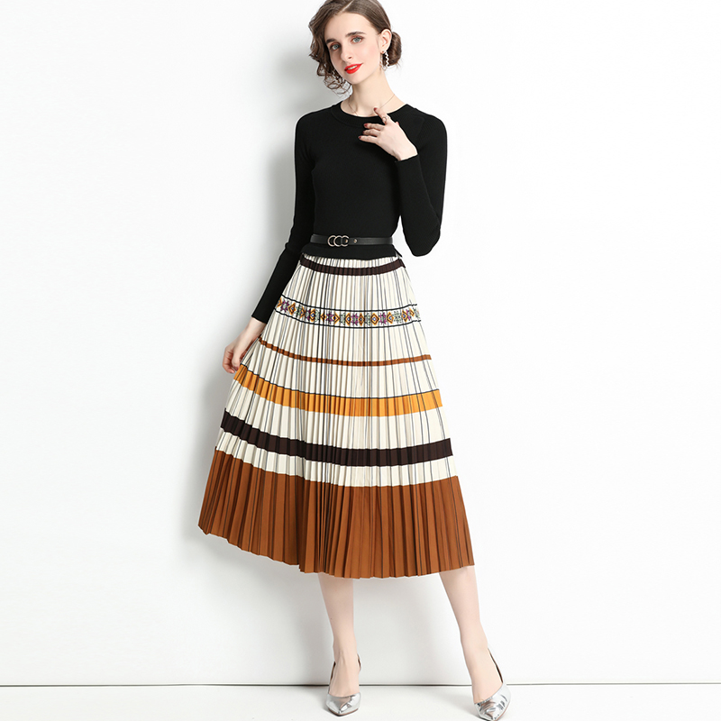 All-match Stitching Knitted Swing Dress display picture 7