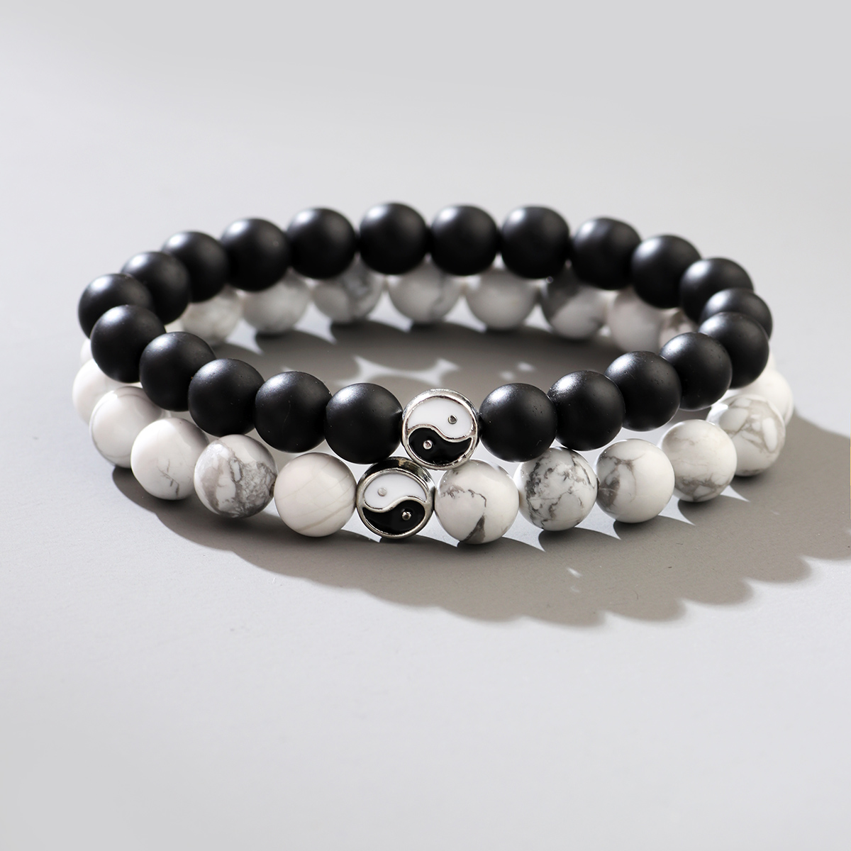 New Fashion Black White Tai Chi Beaded Couple Bracelet display picture 1