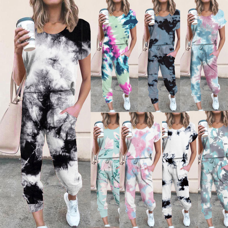 2022 Women's Loose Print Short Sleeve Fashion Casual Top Pants Suit display picture 1