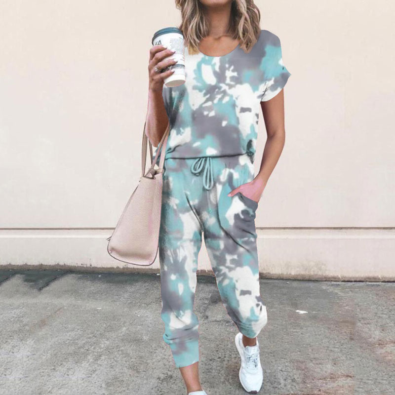 2022 Women's Loose Print Short Sleeve Fashion Casual Top Pants Suit display picture 3