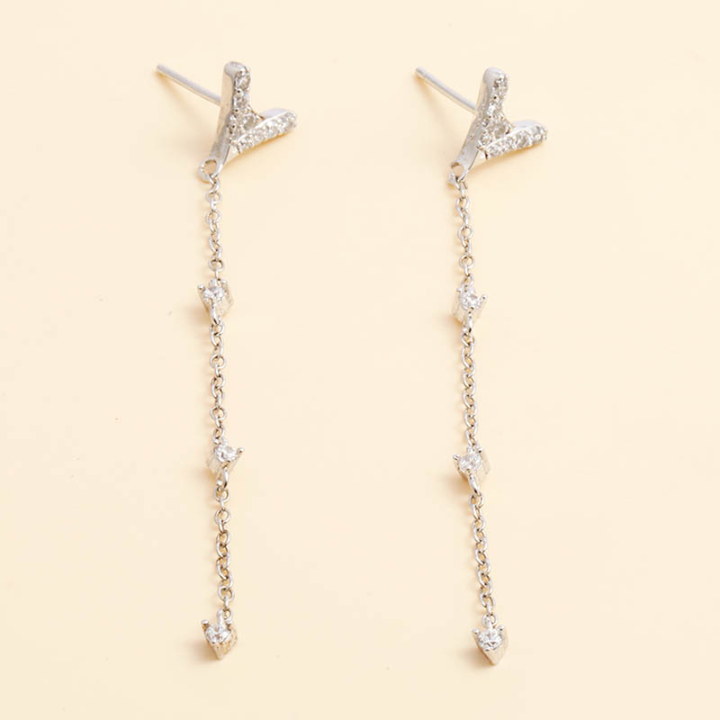 Simple Fashion Triangle Long Chain 925 Silver Inlaid Zircon Earrings display picture 1