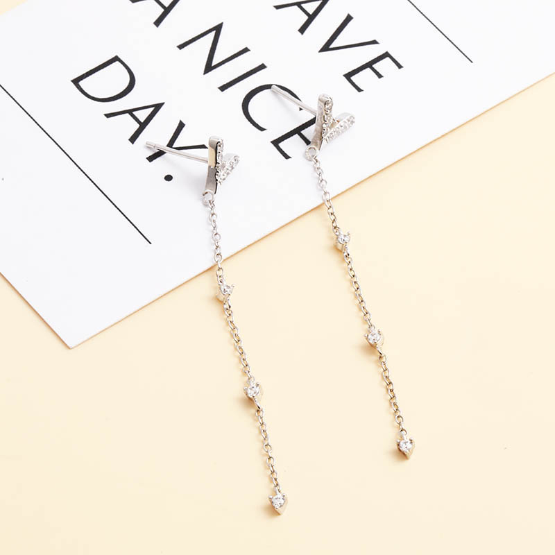 Simple Fashion Triangle Long Chain 925 Silver Inlaid Zircon Earrings display picture 3