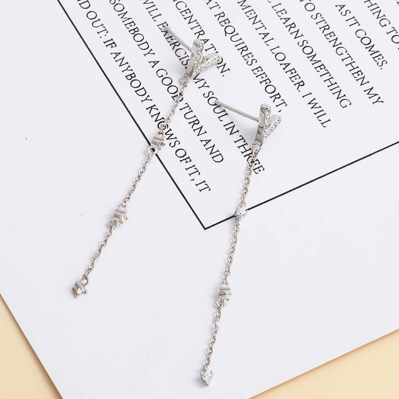 Simple Fashion Triangle Long Chain 925 Silver Inlaid Zircon Earrings display picture 4