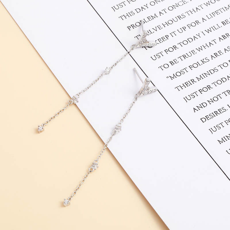 Simple Fashion Triangle Long Chain 925 Silver Inlaid Zircon Earrings display picture 5