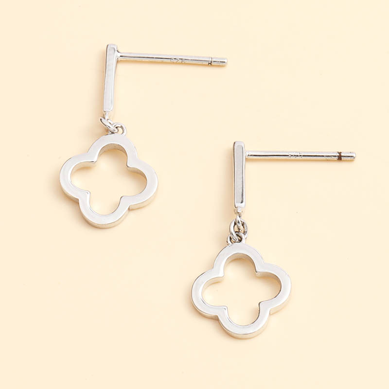 Simple Hollow Four Clover Pendent 925 Silver Earrings display picture 1