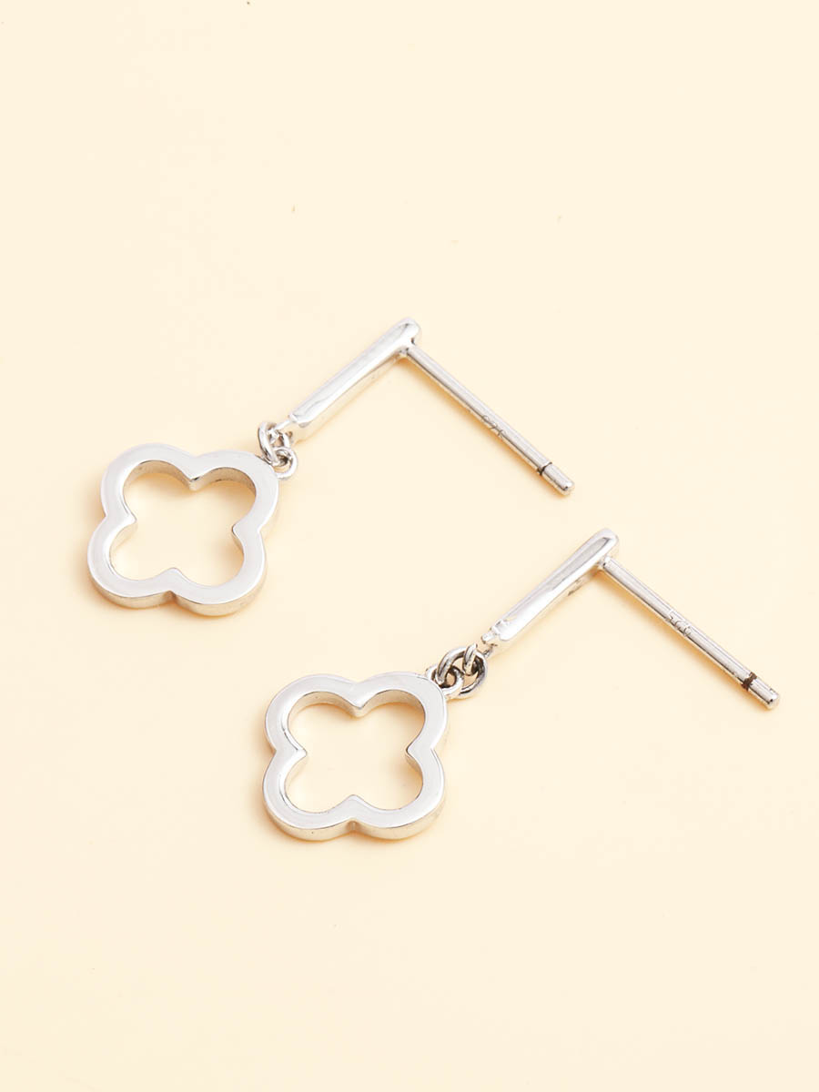Simple Hollow Four Clover Pendent 925 Silver Earrings display picture 2