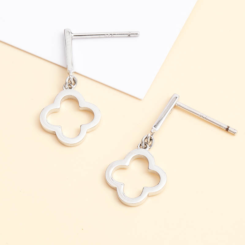 Simple Hollow Four Clover Pendent 925 Silver Earrings display picture 3