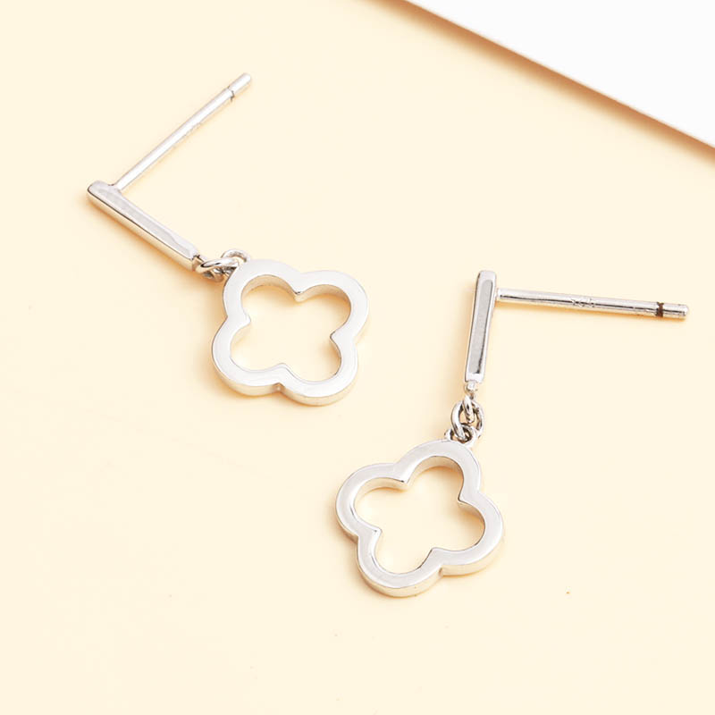 Simple Hollow Four Clover Pendent 925 Silver Earrings display picture 4