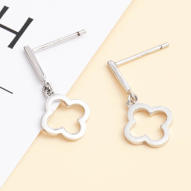 Simple Hollow Four Clover Pendent 925 Silver Earrings display picture 5