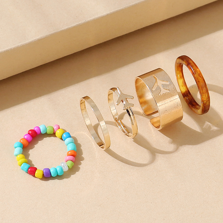 Korean Version Of Small Plane Creative Beads Ring Set display picture 1