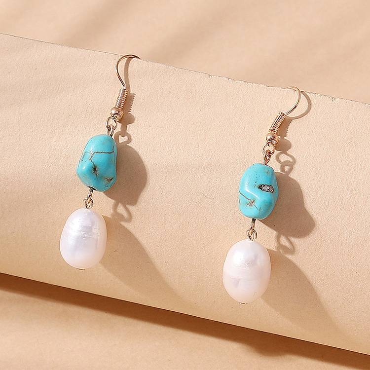 Ethnic Style Retro Pearl Turquoise Pendant Earrings display picture 1
