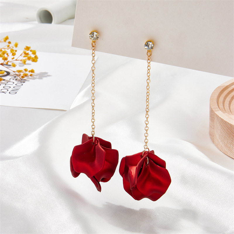 Rhinestone Chain Long Candy Color Petal Leaf Tassel Earrings display picture 11