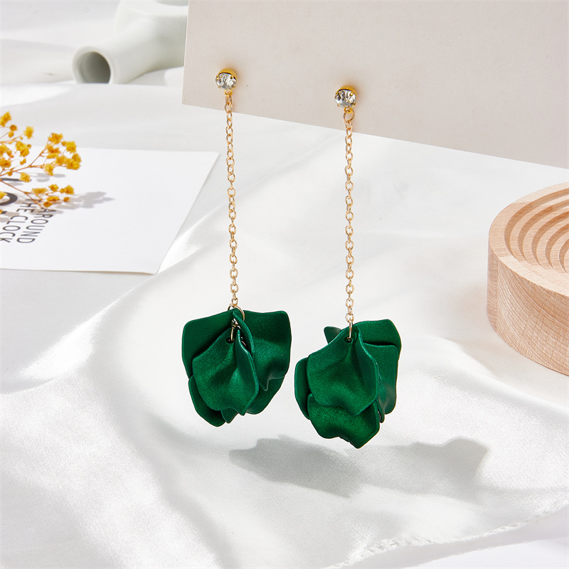 Rhinestone Chain Long Candy Color Petal Leaf Tassel Earrings display picture 13