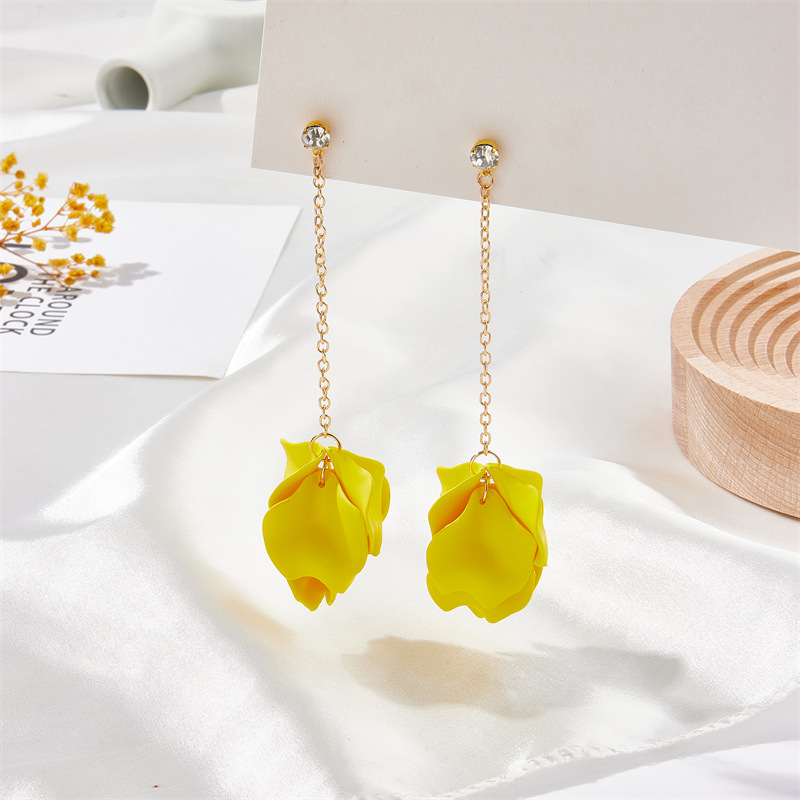Rhinestone Chain Long Candy Color Petal Leaf Tassel Earrings display picture 15