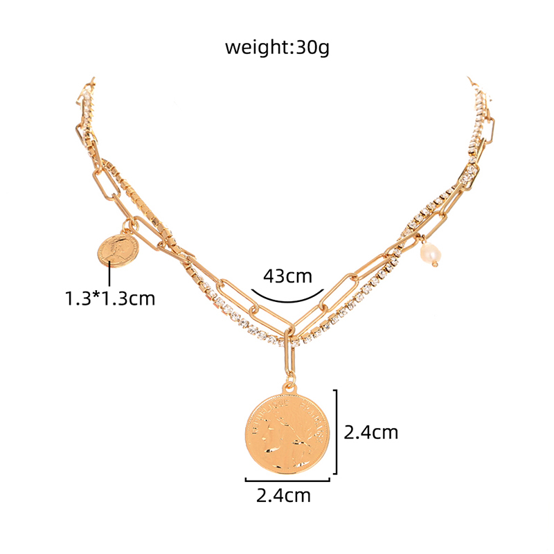 Fashion Double Winding Queen Portrait Round Pendant Pearl Diamond Clavicle Chain display picture 5