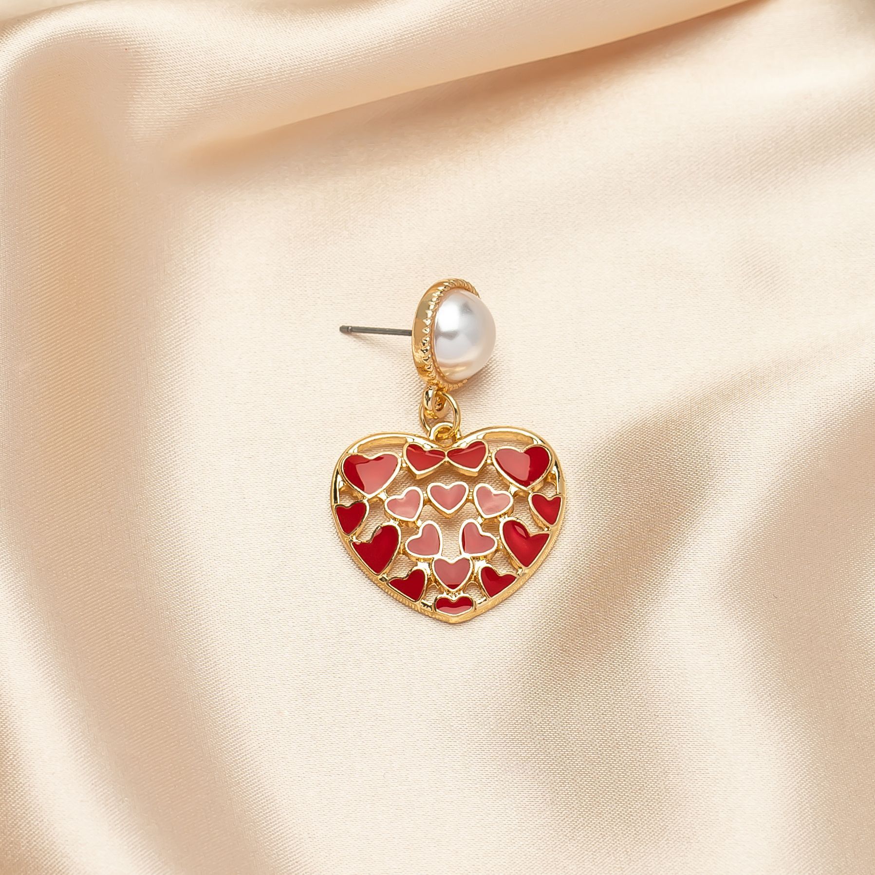 Retro Pearl Heart Shaped Fashion Simple Cute Alloy Arrings display picture 5